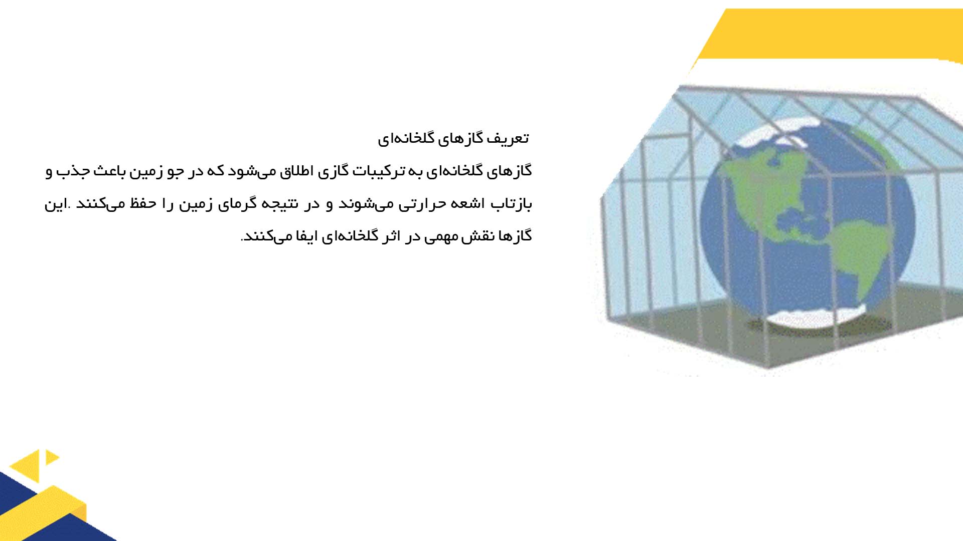 پاورپوینت در مورد تعریف گازهای گلخانه‌ای و انواع آن‌ها